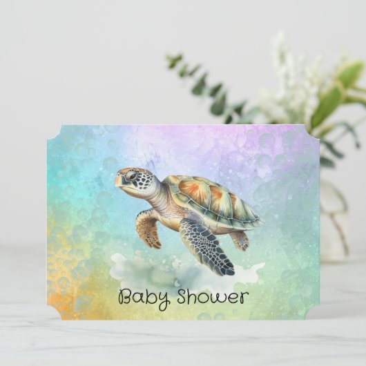 Zee Turtle Kleur Bubbles Baby shower Kaart (Staand voorkant)