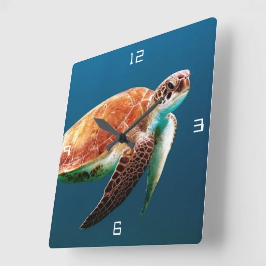 Zee Turtle Large Square Wall klok (Hoek)