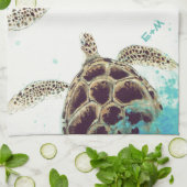 Zee Turtle Love Monogram op persoonlijke titel Theedoek (Gevouwen)