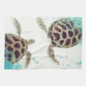 Zee Turtle Love Monogram op persoonlijke titel Theedoek (Horizontaal)