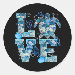 Zee Turtle Love Shirt Ocean Beach Dierenvrienden Ronde Sticker