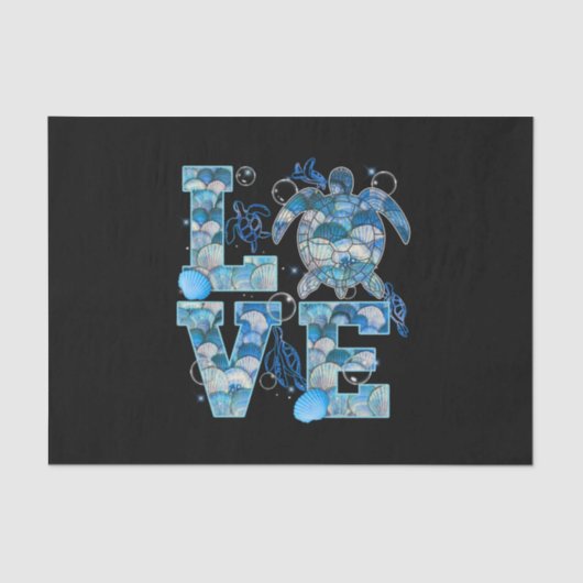 Zee Turtle Love Shirt Ocean Beach Dierenvrienden Tissuepapier (Voorkant)
