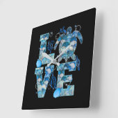 Zee Turtle Love Shirt Ocean Beach Dierenvrienden Vierkante Klok (Hoek)