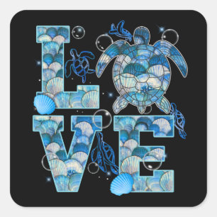 Zee Turtle Love Shirt Ocean Beach Dierenvrienden Vierkante Sticker