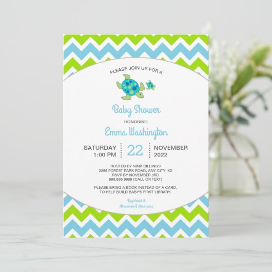 Zee Turtle Mama + Baby | Uitnodiging baby shower (Staand voorkant)