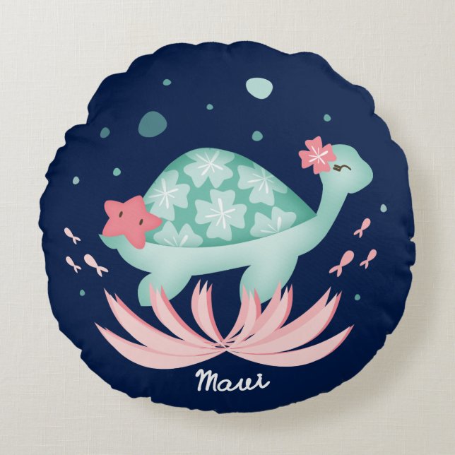 "Zee Turtle Maui" Pillow Rond Kussen (Voorkant)