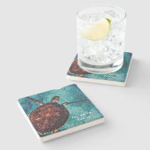 Zee Turtle met je familienaam Stenen Onderzetter (Zijkant)