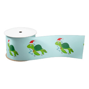 Zee Turtle met Santa Hat 3 inch Satijnen Lint