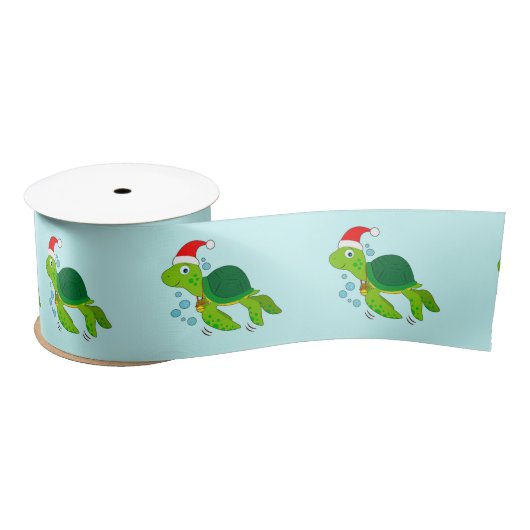 Zee Turtle met Santa Hat 3 inch Satijnen Lint (Spoel)