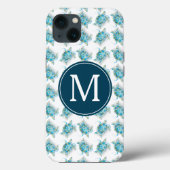 Zee Turtle Monogram Beachy Telefoon Case (Achterkant)