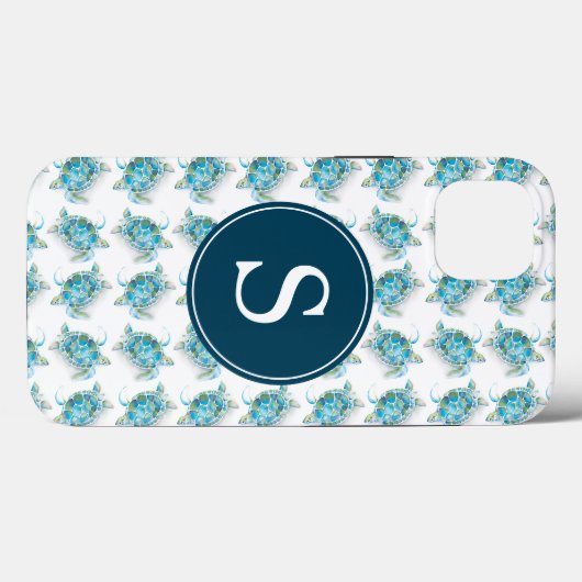 Zee Turtle Monogram Beachy Telefoon Case (Achterkant (horizontaal))