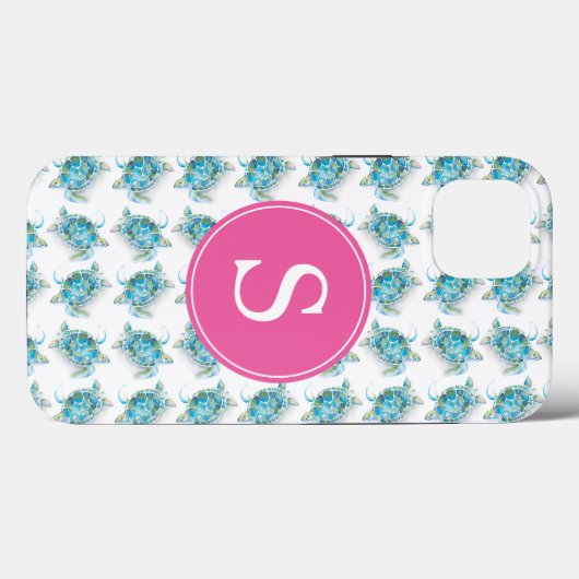 Zee Turtle Monogram Beachy Telefoon Case (Achterkant (horizontaal))