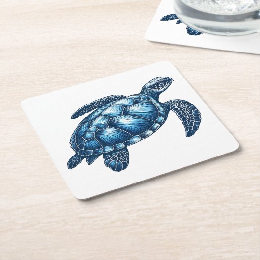 Zee Turtle nautische Onderzetter (Schuin)