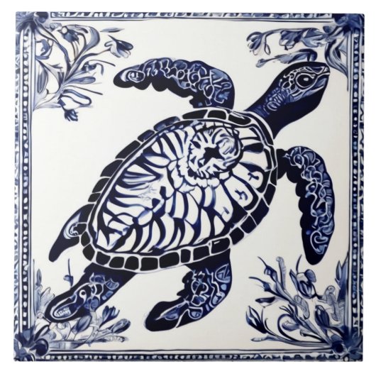 Zee Turtle Navy Blue en White Ocean Beach House Tegeltje (Voorkant)