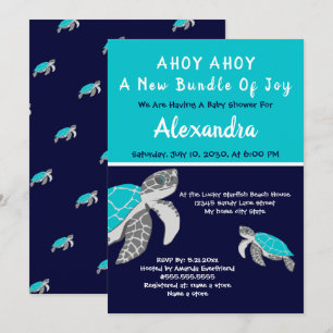 Zee Turtle Navy Blue Nautical Boy Baby shower