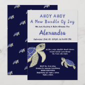 Zee Turtle Navy Blue Nautical Boy Baby shower (Voorkant / Achterkant)