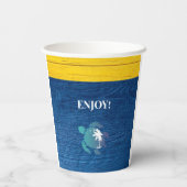 Zee Turtle Navy Blue Wood Familie Strandhuis Papieren Bekers (Achterkant)