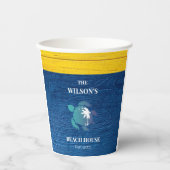 Zee Turtle Navy Blue Wood Familie Strandhuis Papieren Bekers (Voorkant)