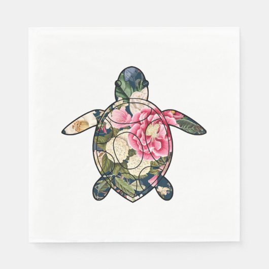 Zee Turtle navy floral Servet (Voorkant)