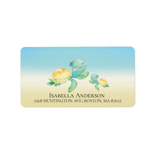 Zee Turtle Neutral Baby shower Adreslabel Etiket (Voorkant)