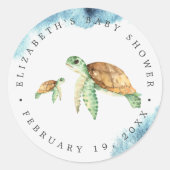 Zee Turtle | Ocean Baby shower Favor Ronde Sticker (Voorkant)