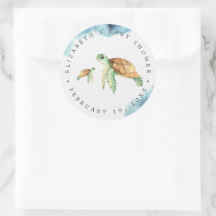 Zee Turtle   Ocean Baby shower Favor Ronde Sticker