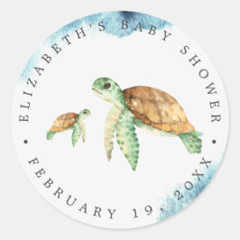 Zee Turtle | Ocean Baby shower Favor Ronde Sticker