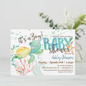 Zee Turtle, Ocean Baby shower Invitation, Jongen Kaart (Staand voorkant)