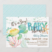 Zee Turtle, Ocean Baby shower Invitation, Jongen Kaart (Voorkant / Achterkant)