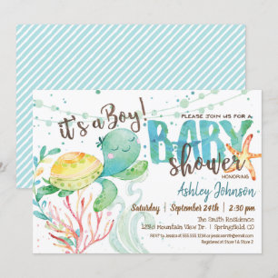 Zee Turtle, Ocean Baby shower Invitation, Jongen Kaart