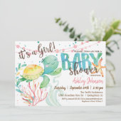 Zee Turtle Ocean Baby shower uitnodiging, Meisje Kaart (Staand voorkant)