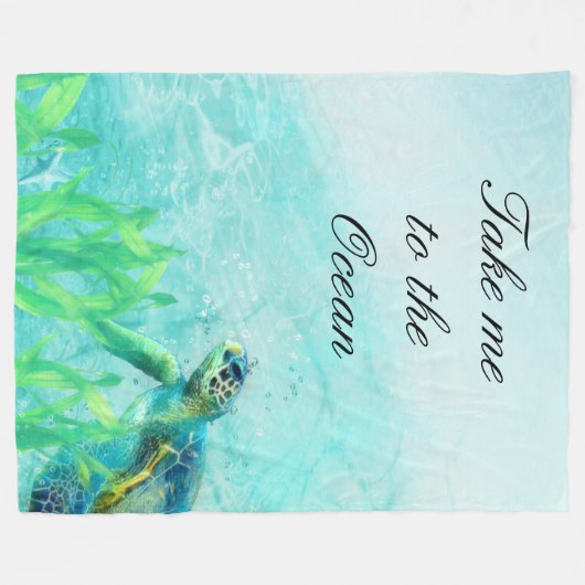 Zee Turtle Ocean Beach Art Elegant Tropical Chic Fleece Deken (Voorkant (Horizontaal))