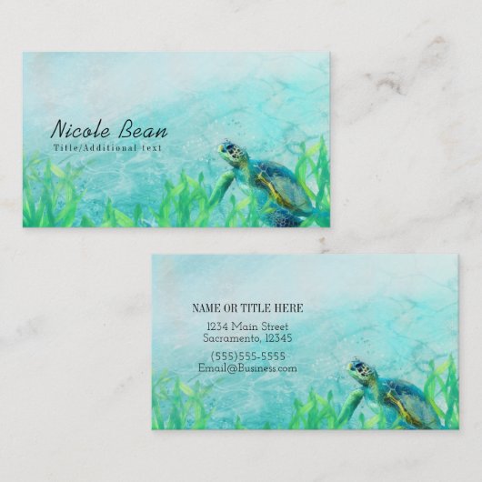 Zee Turtle Ocean Beach Art Elegant Tropical Chic Visitekaartje (Voorkant / Achterkant)