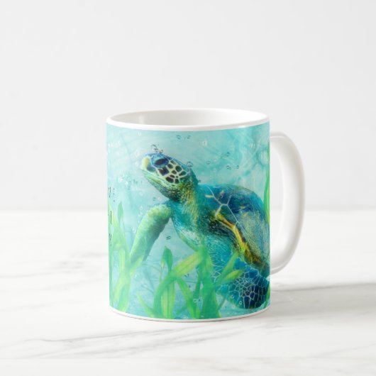 Zee Turtle Ocean Beach Art Elegant Tropical Custom Koffiemok (Voorkant rechts)