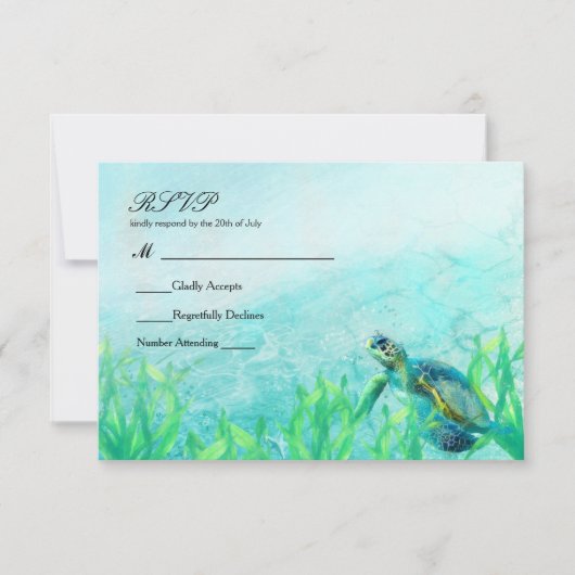 Zee Turtle Ocean Beach Art Elegant Wedding RSVP (Voorkant)