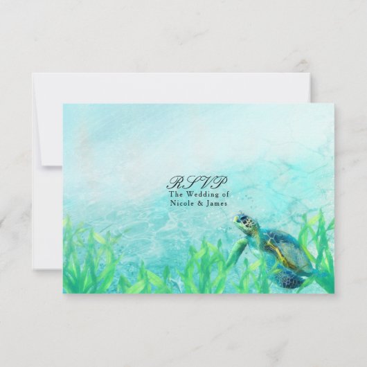 Zee Turtle Ocean Beach Art Elegant Wedding RSVP (Achterkant)