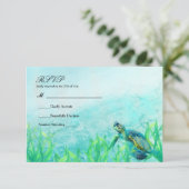 Zee Turtle Ocean Beach Art Elegant Wedding RSVP Kaartje (Staand voorkant)