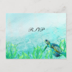 Zee Turtle Ocean Beach Art Elegant Wedding RSVP Uitnodiging Briefkaart