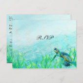 Zee Turtle Ocean Beach Art Elegant Wedding RSVP Uitnodiging Briefkaart (Voorkant / Achterkant)