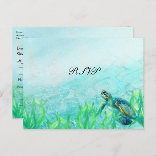 Zee Turtle Ocean Beach Art Elegant Wedding RSVP Uitnodiging Briefkaart (Voorkant / Achterkant)