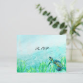 Zee Turtle Ocean Beach Art Elegant Wedding RSVP Uitnodiging Briefkaart (Staand voorkant)