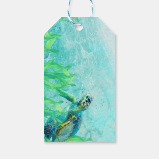 Zee Turtle Ocean Beach Art Elegante bruiloft gunst Cadeaulabel (Achterkant)
