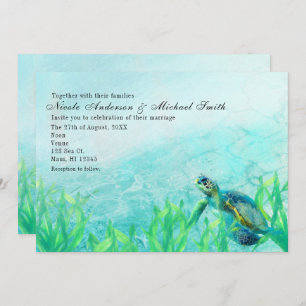 Zee Turtle Ocean Beach Art Wedding Invitations Kaart