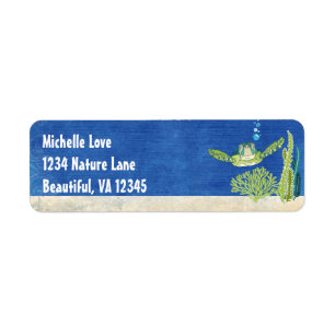 Zee Turtle Ocean Beach Onder het Zee Adres Etiket
