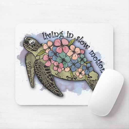 Zee Turtle Ocean Flowers Typografie Langzame beweg Muismat (Met muis)