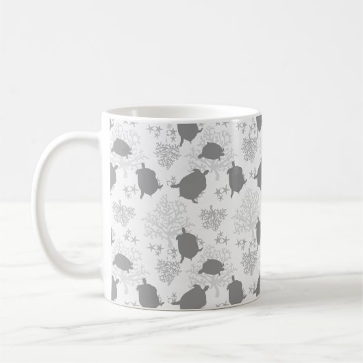 Zee Turtle Ocean Pattern Grijze Kunst Koffiemok (Links)