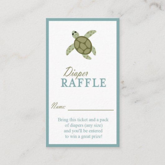 Zee Turtle Ocean Theme Luier Raffle Ticket Informatiekaartje (Voorkant)