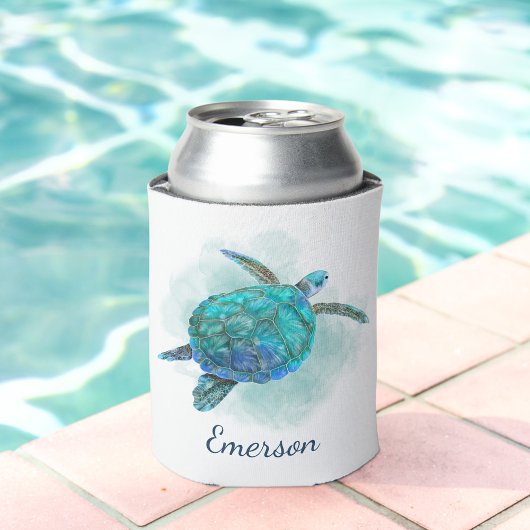 Zee Turtle Ocean Waterverf Personalized Blikjeskoeler