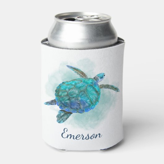 Zee Turtle Ocean Waterverf Personalized Blikjeskoeler (Blikje Voorkant)