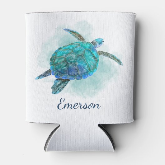 Zee Turtle Ocean Waterverf Personalized Blikjeskoeler (Voorkant)